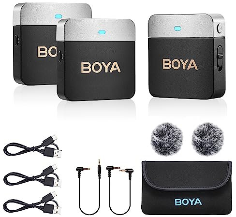 BOYA BY-M1V2 Micro Cravate sans Fil, Micro Caméra pour Caméras Smartphone Clip sans Fil sur Mic pour Youtube Vlogging Live Streaming