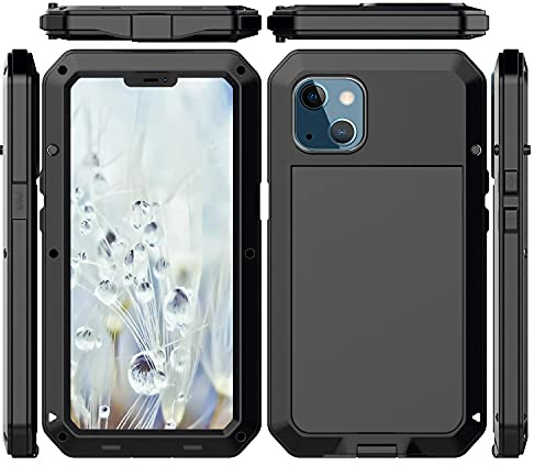 Amulent Case For iPhone 13 Metal Case Black Heavy Duty Gorilla High Impact Shockproof Tough Protective Armor Defender Dustproof Comfortable Durable Mobile Phone Cover For iPhone 13