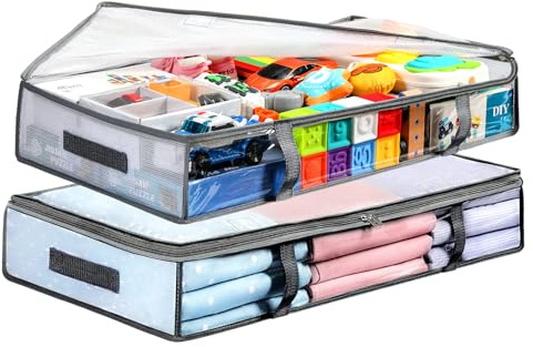 2 Pack Under Bed Storage Containers Bins, Humid-Proof Plastic Underbed Storage Bins, Clothes Storage and Organization Bags, Under the Bed Blanket Storage with Handles for Clothes, Bedroom