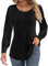 Ficerd Women's Puff Long Sleeve Tunic Tops Pleated Crew Neck Blouses Dressy Casual Loose Fit Winter and Spring Shirts(Medium,Black)