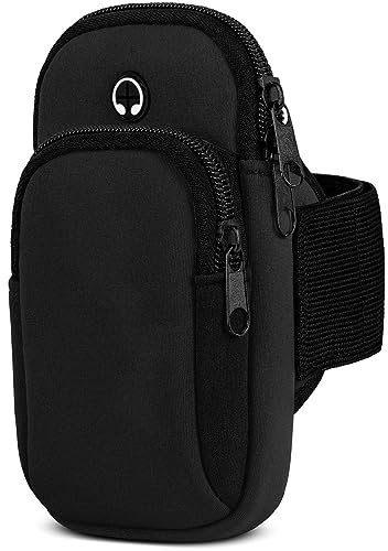 moex Handytasche Joggen für Google Pixel 7a Sportarmband Handy aus Neopren, Handyhalterung Arm zum Laufen Sport Armband, Laufarmband mit 2 Fächern, Lauftasche Jogging - Schwarz