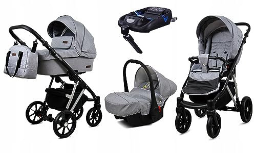 BabyLux® Kinderwagen Set 4 in 1 - Marlux Magnetic - incl. Babywanne, Buggy Sportsitz, Auto-Babyschale, ISOFIX-Basisstation - Autositz - Kinderwagenset - Kombikinderwagen mit Wickeltasche usw.