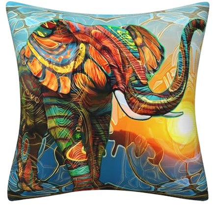 DILOXNSU Elefanten-Geschenke, bunte Kissenbezüge, 45 x 45 cm, doppelseitig, dekorative Kissenbezüge für Sofa, Bett, Wohnzimmer, Garten, Outdoor, Heimdekoration, Kissenbezug 45,7 x 45,7 cm