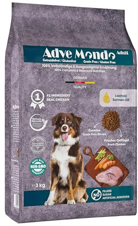 Adve® Mondo Adult Dog: Trockenfutter für ausgewachsene Hunde Aller Rassen – getreidefrei – glutenfrei – Geflügel mit Gemüse – Sensible Verdauung (1 x 3 kg)