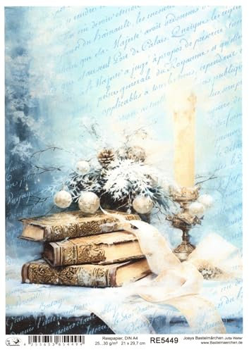Josys Bastelmärchen Reispapier A4 Strohseide Motiv Weihnachten Vintage Bücher Kerze RE5449