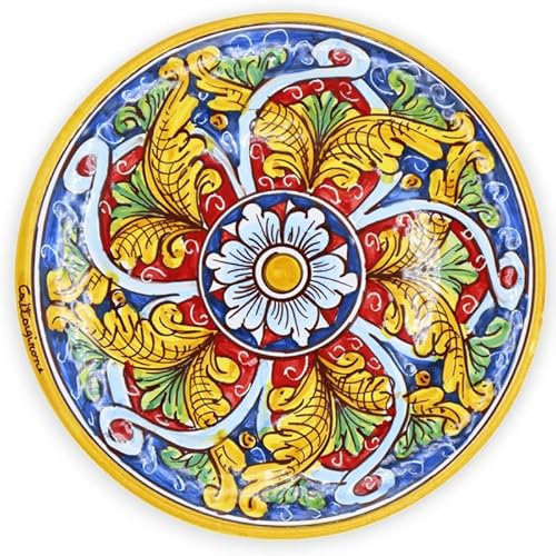 SICILIA BEDDA CAPACI Piatto Ornamentale in Ceramica Caltagirone - Ø 25 cm ca. (1Unità) con Diverse opzioni Decoro - Decoro 1