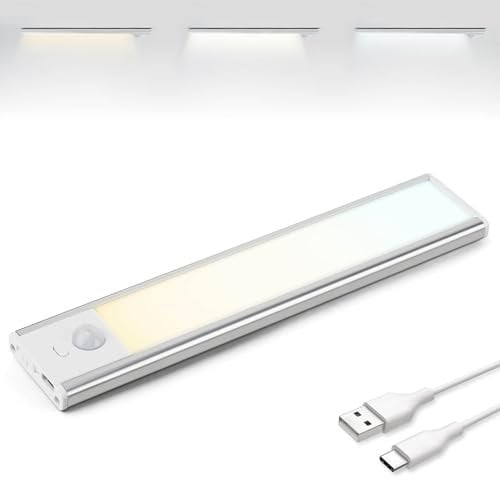Brendz Schranklicht mit Bewegungsmelder, Kleiderschrank Beleuchtung, 20cm, 3 Farbtemperaturen, Aufladbar, Dimmbare Schrankbeleuchtung, Led Lichtleiste Kabellos, Silber