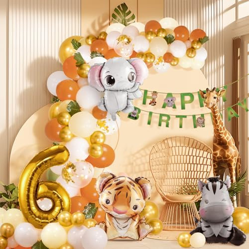 6. Geburtstag Junge Mädchen 6 Jahr Dschungel Geburtstag Dekoration Waldtiere, Safari Luftballons 6 Kindergeburtstag Deko,Tiere Geburtstagsdeko