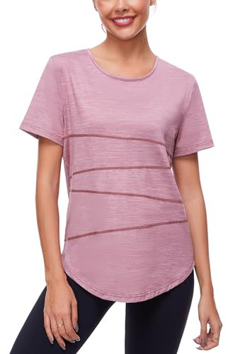 Terecey Sport T-Shirt Damen Fitness Yoga Shirt Damen Sport Shirt Rundhalsausschnitt Funktionsshirt Kurzarm Sport Oberteile für Gym Tennis Rot M