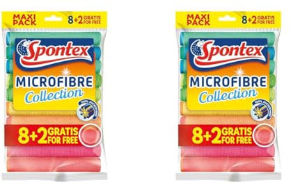 Spontex Microfibre Allzwecktücher 8+2 Gratis, 1 Packung - Bunte Mikrofasertücher (Packung mit 2)