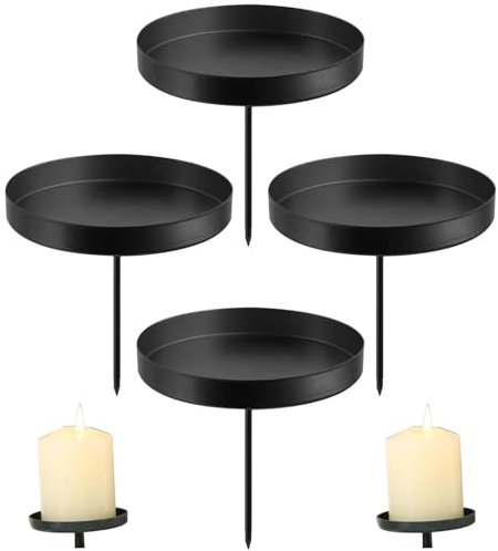 Kerzenhalter Adventskranz Stumpenkerzen Schwarz 8cm - 4er Set Advent Kerzenständer ohne Dorn Adventsteller Kranz zum Stecken für Kerzen Weihnachten Deko Tischdeko