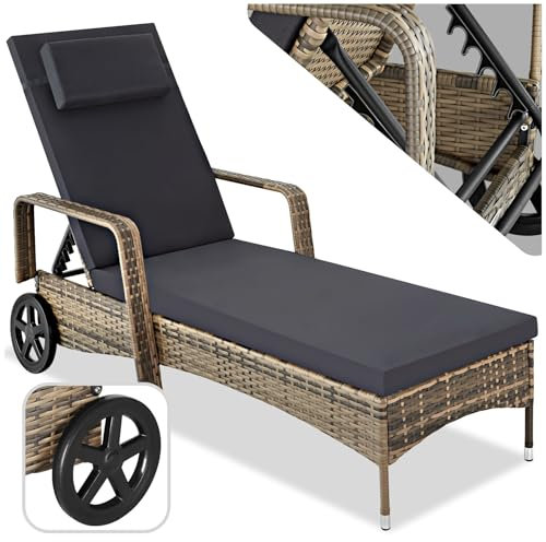 TecTake® Lettino prendisole Cassis in Alluminio e Rattan, Design Molto Elegante, con Ruote, Adatto per Uso Interno ed Esterno, Poggiatesta Lettino, da Giardino - Naturale
