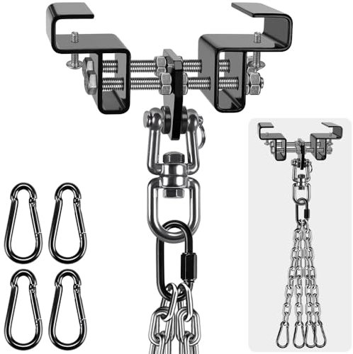 BeneLabel Boxsack I-Beam Aufhänger,Boxsack Halterung Balken 360 Schwenkbar Verstellbar 9.4-17cm Klemme Sandsack Befestigung Karabiner mit 4 x 46cm Kette für Indoor Outdoor Muay Thai Training,Bis 408kg