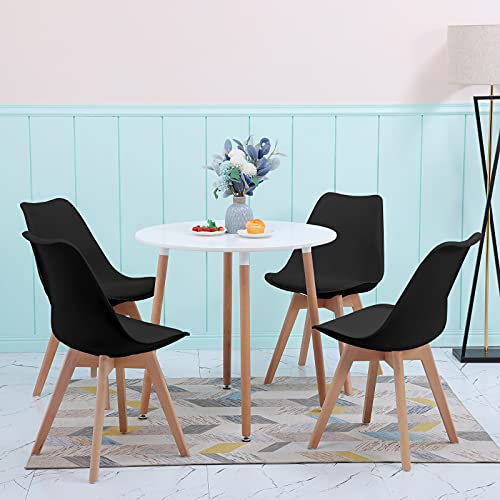 LafeuR Esstisch mit 4 Stühlen Essgruppen, Esszimmergruppe Küchentisch-Set für 4 Personen Sitzgruppe für Wohnzimmer Küche Büro(Runder Weiß Tisch + 4 Buche Schwarz Stühl)