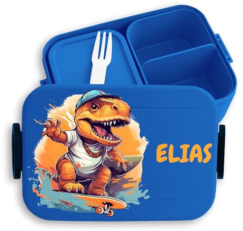 Kinder Bento Box Midi Lunchbox für Mepal Bentobox - Dino T-Rex Dinosaurier TRex Skateboard - 900 ml - Blau - t rex brotdose kinderbrotdosen kindergarten saurier fans geschenke zur einschulung