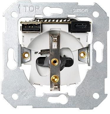 SIMON - Enchufe Schuko con Cargador USB A+C Triple, Serie 75, Compatible con Tapas de las Series 75, 31, 82 y 88, Apto para Interiores (IP20), Potencia de Carga 10W 2,1A