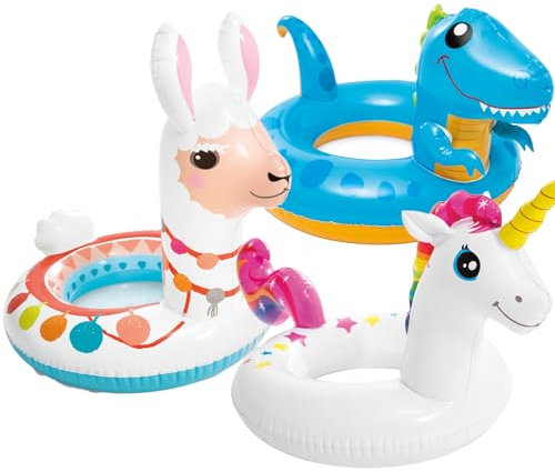 3Pcs Pool Inflatables for Kids Age 2-6, Swimming Dinosaur Unicorn Peacock Rubber Ring Pool Floats Swimming Pool Toys for Children, Swim Ring with Tails for Boys Girls Summer Beach Water Party Toys