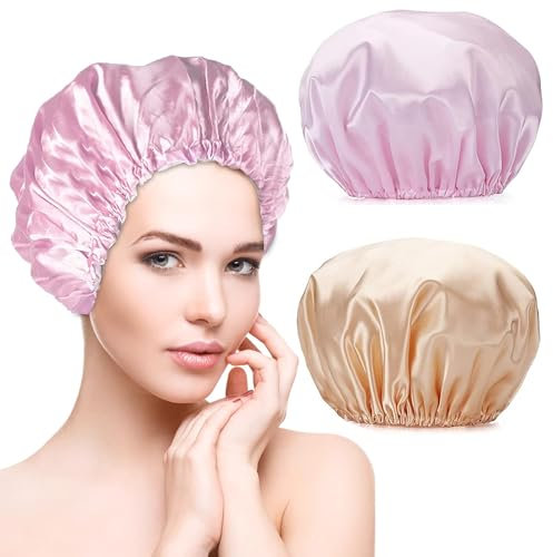 2 Pcs Big Shower Cap Reusable Shower Caps For Women Waterproof, Hair Caps bonnet Hair Care Double Layers Shower Cap For Women Hair Protection for Girls Spa Home Salon Use(12.6 Inch)