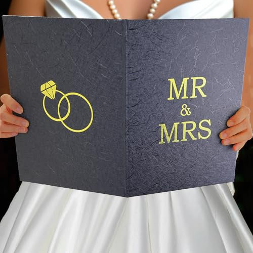 OIIVPOK Große Hochzeitskarte, Mr und MRS Grußkarte, Schwarz-Gold, Hochzeits-Duschkarten, Glückwünsche, Verlobungskarten, Brautparty-Gästeunterschriftenbuch für Party-Dekorationen