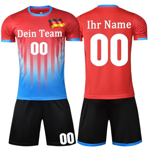 OPUTWDF Trikot Personalisiert Fussball Trikot Selbst Gestalten Kinder Jungen Fussball Outfit mit Namen Nummer Team Logo