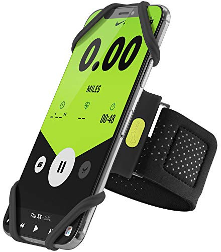 BONE Run Tie, Brassard de Course Universel en Silicone, Support Smartphone pour Jogging et Running, Compatible Smartphones 4,0–6,7 Pouces (Noir-S (Tour de Bras 20–25 cm))