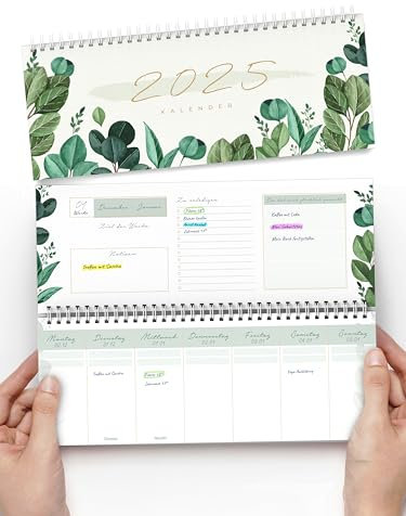 UNITURE® - Tischkalender 2025 quer Wochenkalender 2025-1 Woche 2 Seiten Kalender 2025 - Kalender 2025 Tischkalender als Querkalender 2025 (GREENERY 2025)