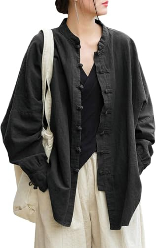 Lazutom Women's Cotton Linen Frog Button Mandarin Collar Top Chinese Martial Arts Kung Fu Tai Chi Shirt Tunic