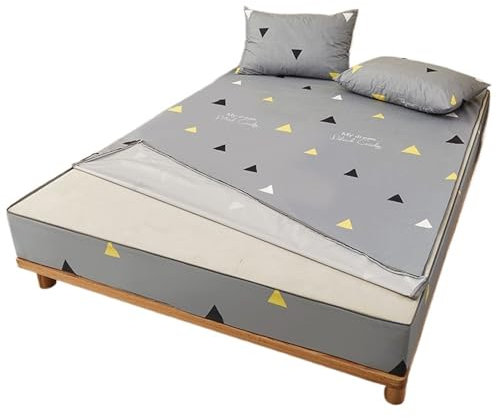 ZGXNYI Coprimaterasso Impermeabile Coprimaterasso Impermeabile Chiuso a Sei Lati Tutto compreso con copriletti con Cerniera Coprimaterasso Matrimoniale Impermeabile(Color 02,2xPillowcase 48x74cm)