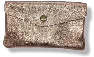 Porte-Monnaie Femme en Cuir Véritable Irisé, 15 cm x 8 cm, 3 Compartiments avec Fermeture Zippée, Protecteur RFID, Fabrication Italienne (Or Rose)
