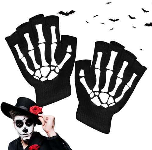 Kinder Skelett-Handschuhe Leuchtende Halbfinger-Halloween-Fäustlinge