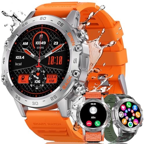 MEGALITH Smartwatch Herren Fitness Uhren: Wasserdicht IP67 106+ Sport Outdoor Fitnessuhr - Tracker Schrittzähler Smart Watch Männer Android iOS Orange