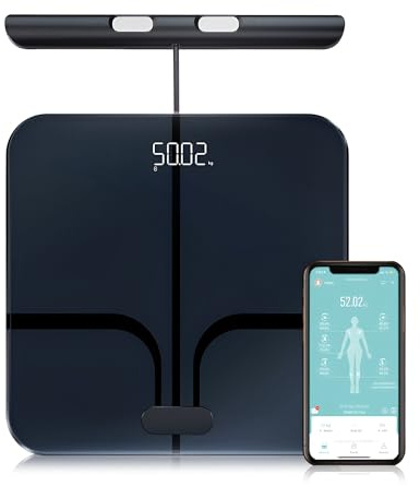 Fitdays FI2211WB-Waage für Körpergewicht und Fettanteil, 8 Elektroden, hochpräzise Digitalwaage für BMI 20 Körperzusammensetzung, intelligente Badezimmerwaage mit großem Farbdisplay (FI2211WB),