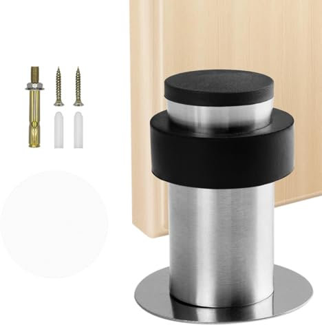 Door Stoppers, Floor Wall Mounted Door Stopper, 65mm Heavy Duty Stainless Steel Door Stop, Silver Tall Door Stop with Sound Dampening Rubber Bumper, Floor Door Stoppers for Skirtings