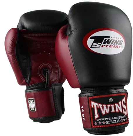 Twins Special BGVL3 Boxhandschuhe - Echtes Leder - Schwarz/Weinrot - 12 oz