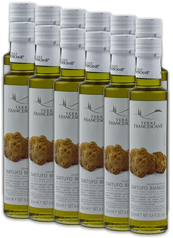 Food-United Trüffel-Öl 12x 250ml von TERRE FRANCESCANE extra Natives Olivenöl mit weißem Trüffel-Aroma Premium-Trüffelöl aus Italien für Feinschmecker-innen und Gourmetküche