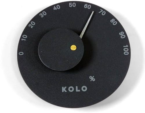KOLO Sauna Hygrometer Mittari 3 - Ø 14 cm - Schwarzes Aluminium - Präzise Luftfeuchtigkeitsmessung 0-100% - Minimalistisches Design - Hitzebeständig bis 120 °C - Premiumqualität aus Finnland