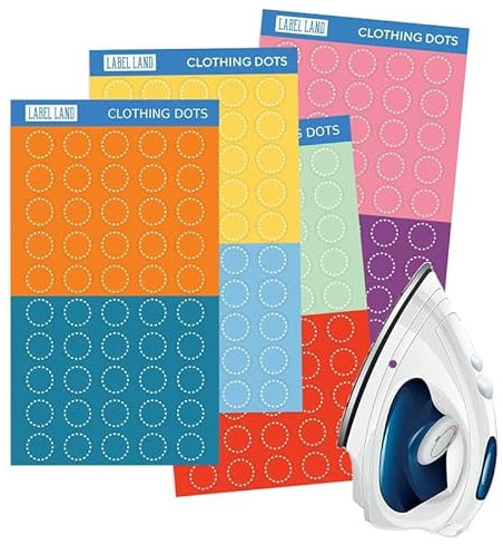 Color Coded Iron On Dot Labels - 200pcs, 8 Colors (25 Each Color) for Clothes & Laundry Organization, Round Clothing Labels for Adults and Kids, Washer & Dryer Safe