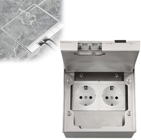 Bodeneinbau Steckdosenkasten,16A AC250V 4000W Edelstahl-Bodensteckdose Set,Wasserdichte Bodensteckdose Versenkbar,Einbausteckdose mit 2 EU-Standards,Elektrische Bodendose für Küche Wohnzimmer Büro