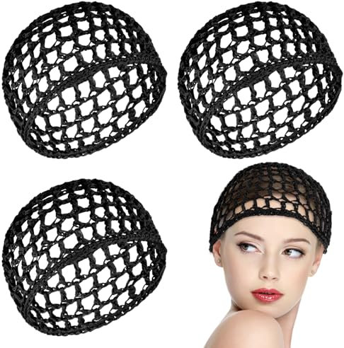 Rete per capelli, 3 pezzi, da donna, per dormire, maglia all'uncinetto, berretto a maglia, da donna, lungo, corto, capelli lisci e sottili, per doccia