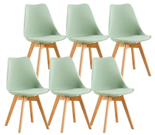 IPOTIUS Sillas de Comedor Escandinavas Modernas con Certificación SGS - Patas de Haya Natural, Respaldo Ergonómico para Cocina, Estudio o Dormitorio (Verde Helado, Juego de 6)