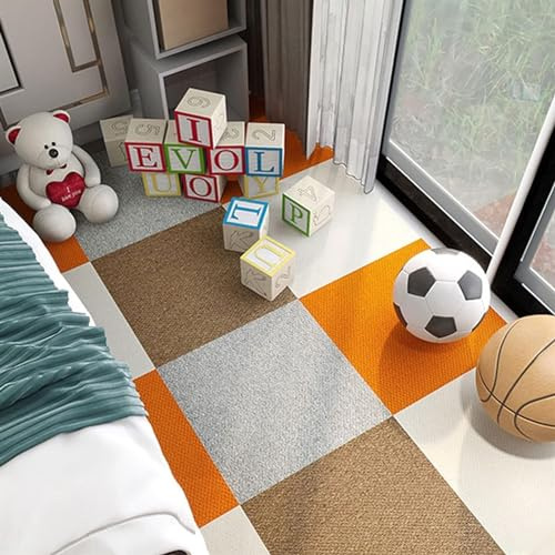 ELzEy Home Carpet Tiles Residential Soft Carpet Tile,Self Adhesive Carpet Tile,Peel And Stick,Machine Washable, 1pcs(Orange)