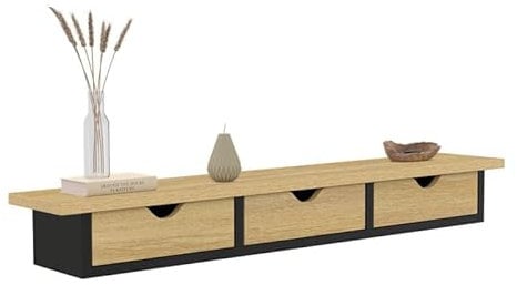 IDMarket - Etagère Murale Console d'entrée Lise 3 tiroirs Effet Bois et Noir