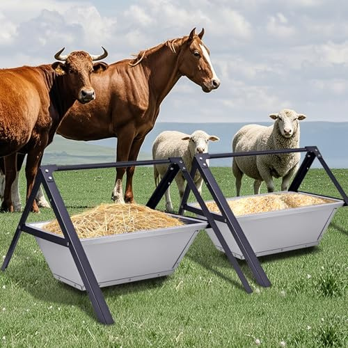 BREUAILY 2pcs Großer Futtertrog für Ziegen 120cm Heavy-Duty Edelstahl Schaf-Futterstation Tragbare Schaf Feeder für Schafe Ziegen Pferde Rinder Alpakas