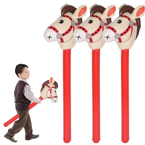 3 Stück Luftballon Stockpferd für Kinder, Aufblasbarer Pferdekopf-Stab, Steckenpferd für Kinder Luftballon Pferd Spielzeug für Cowboy Thematische Party, Ideal für Geburtstagsfeier und Kinderparty(Rot)
