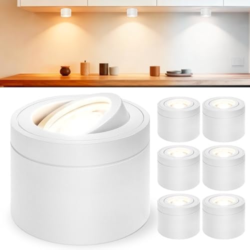 Laiebri 6x Led Aufbauspots Weiß - 30° Schwenkbar Ø80x60mm Deckenstrahler - inkl. 6W Led Modul 230V 2700K/4000K/6500K Dimmbar Deckenspots - Aufbaustrahler - Aufputz Spots