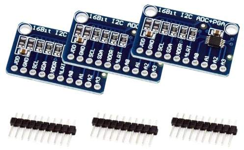 ARCELI 16 Bit 16 Byte 4-Kanal I2C IIC Analog-Digital-ADC-PGA-Wandler mit programmierbarem Verstärkungsverstärker Hochpräziser ADC-Wandler Entwicklungsboard kompatibel mit Arduino Raspberry Pi(3 Stück)