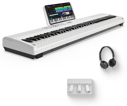 STRICH 88 Keys Weighted Keyboard with Sustain Pedal, Hammer-Action Digital Piano, 2x15W Built-In Speakers, Full-size Electric Piano Keyboard Supports USB-MIDI/Wireless Connect, White, SDP-120