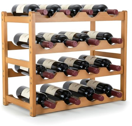 Mekturm 16 Bottle Wooden Wine Rack,4-Tier Bottle Holder Storage Shelf for Cabinet,Space-saving Bottle Storage Organizer Shelf for Cabinet, Cupboard, Countertop, Kitchen, Bar, Cellar Cupboard Display