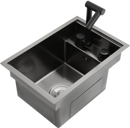 Fregadero invisible de 30 x 45 x 23 cm para cocinas y bares con grifo plegable de 360 °, fregadero de cocina comercial oculto pequeño lavabo empotrado de acero inoxidable