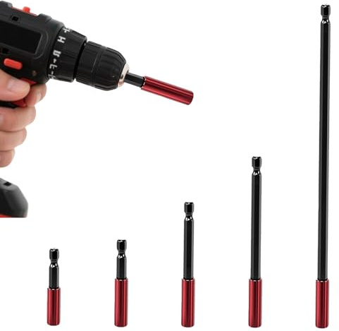 Sekfpnk 5 Stück Bithalter Magnetisch, 1/4 Zoll Sechskantschaft, Inklusive 50/60/100/150/300mm Bit Bitverlängerungen, Robust und Langlebig, für Bohrmaschinen und Schraubendreher (Rot)